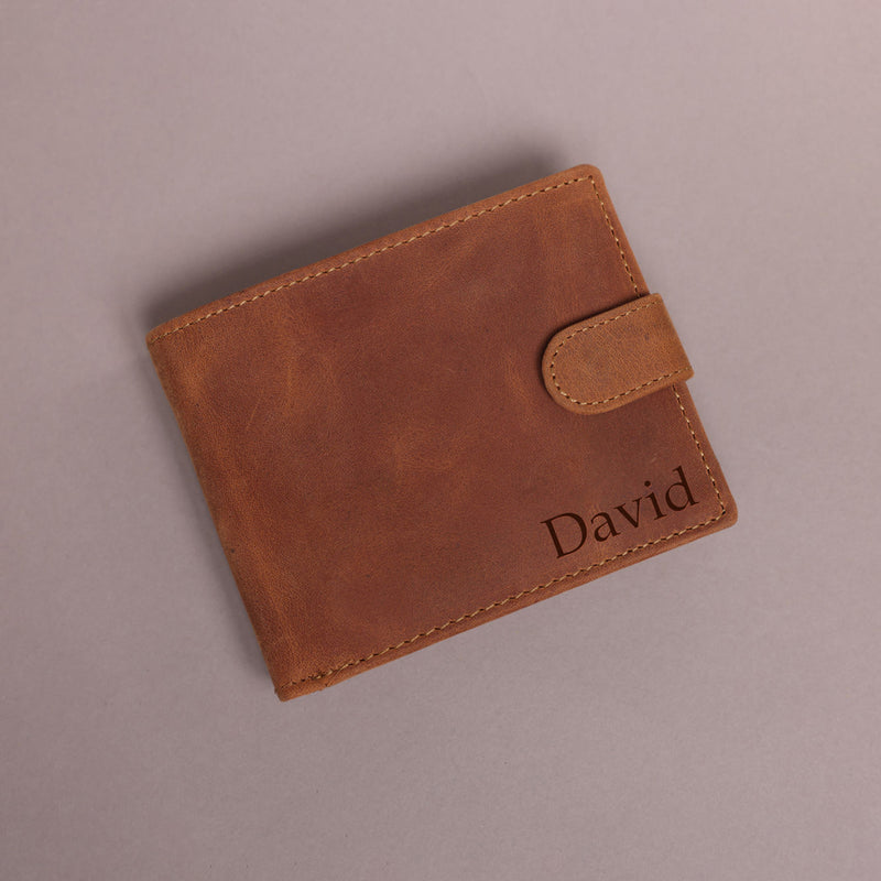 Personalised Engraved Mens Bifold Brown Leather Wallet