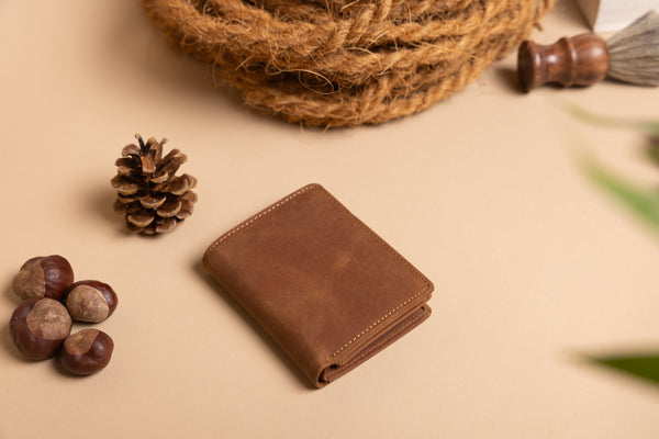 Personalised Engraved Rustic Brown Trifold Leather Wallet