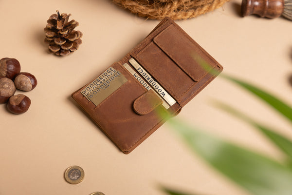 Personalised Engraved Rustic Brown Trifold Leather Wallet
