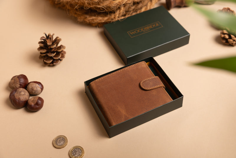 Personalised Engraved Rustic Brown Bifold Leather Wallet With Coin Pocket