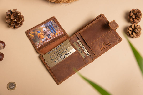 Personalised Engraved Rustic Brown Bifold Leather Wallet With Coin Pocket
