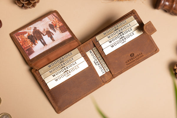 Personalised Engraved Rustic Brown Bifold Leather Wallet With Card Holder