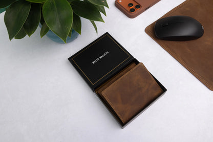 Personalised Rustic Brown Leather Wallet – Trifold RFID Wallet for Men