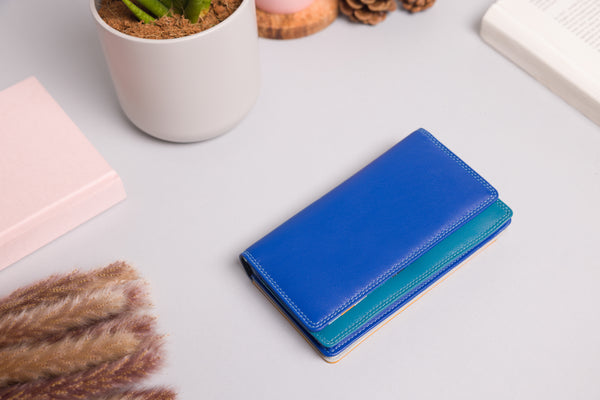 Personalised Engraved Blue Multi Leather Purse