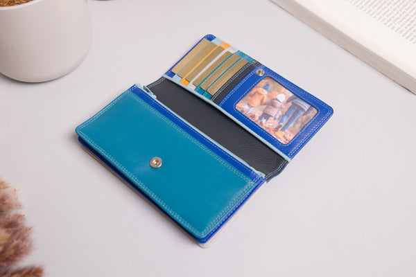 Personalised Engraved Blue Multi Leather Purse