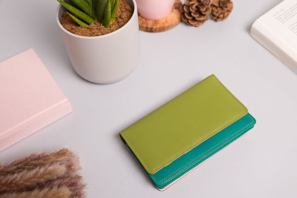 Personalised Engraved Green Multi Leather Purse
