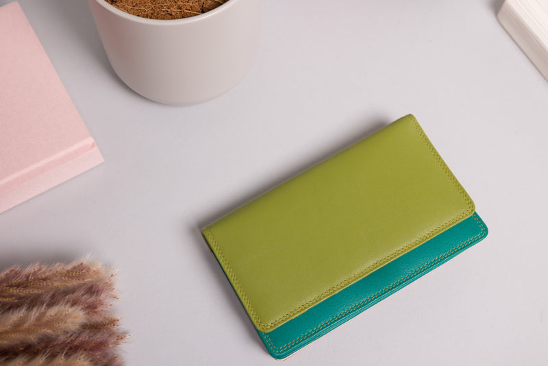 Personalised Engraved Green Multi Leather Purse