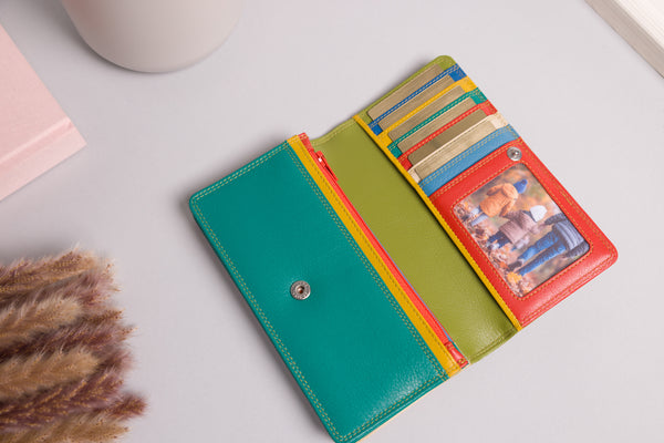 Personalised Engraved Green Multi Leather Purse