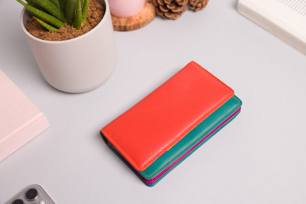 Personalised Engraved Orange Multi Leather Purse