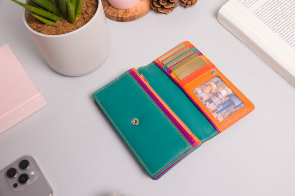 Personalised Engraved Orange Multi Leather Purse