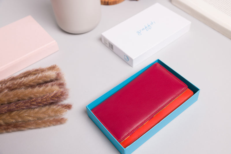 Personalised Engraved Red Multi Leather Purse