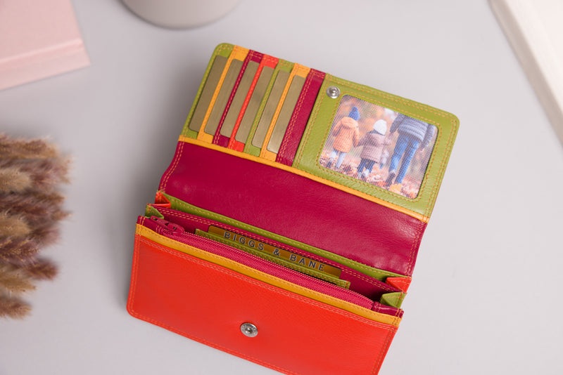 Personalised Engraved Red Multi Leather Purse