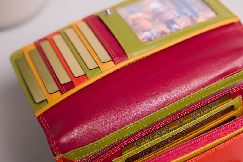 Personalised Engraved Red Multi Leather Purse