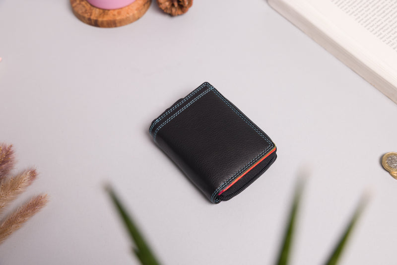 Personalised Engraved Black Multi Leather Purse