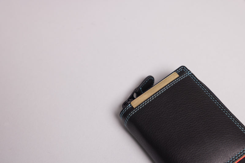 Personalised Engraved Black Multi Leather Purse