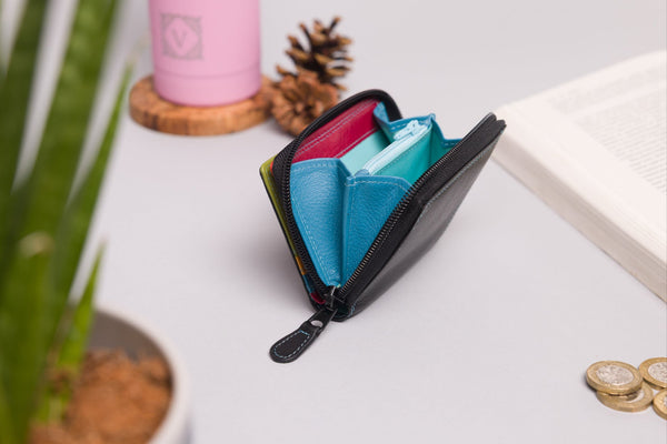 Personalised Engraved Black Multi Leather Purse