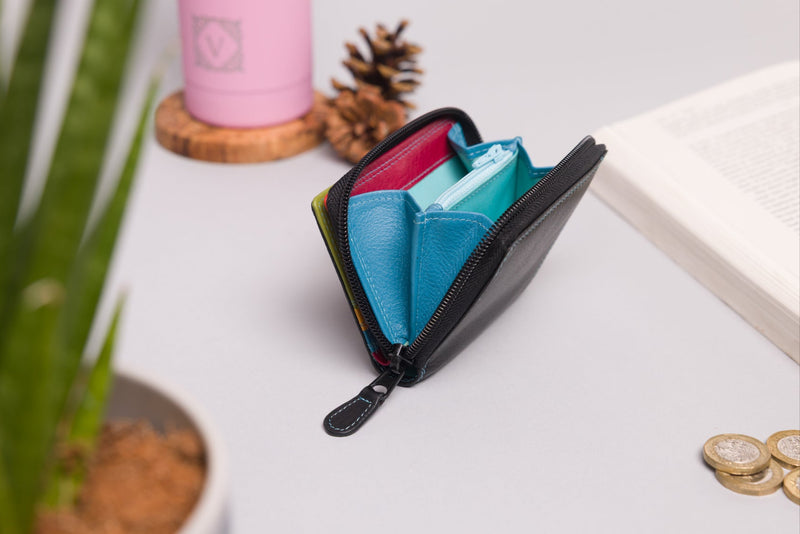Personalised Engraved Black Multi Leather Purse
