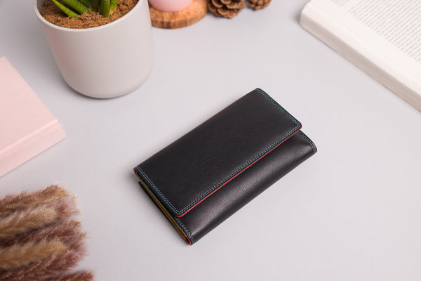 "Black multi-tone leather purse"