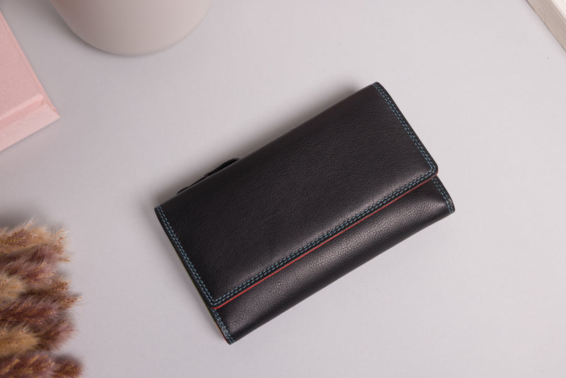 Personalised Black Multi Leather Purse – Women’s RFID Long Wallet with Multiple Card Slots
