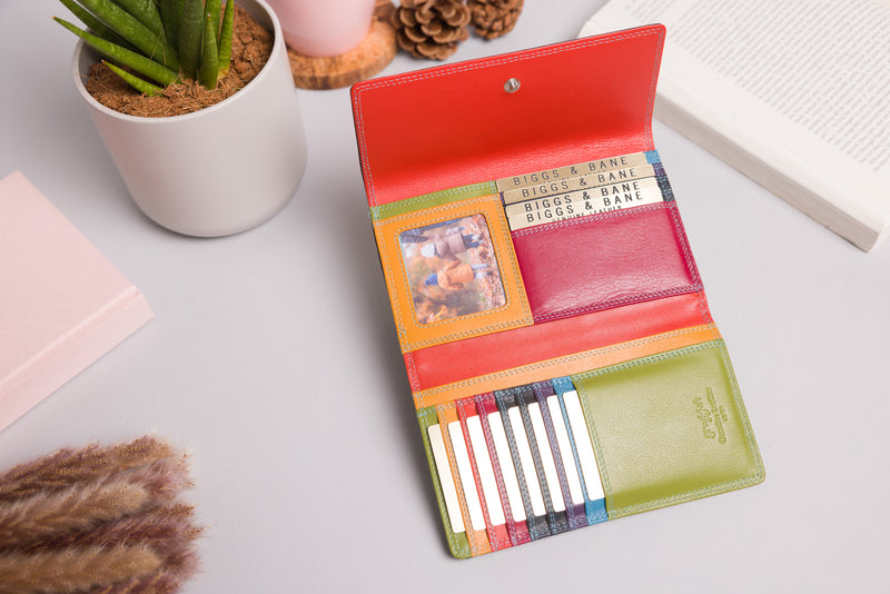 "Elegant multi-tone leather wallet with multiple card slots"