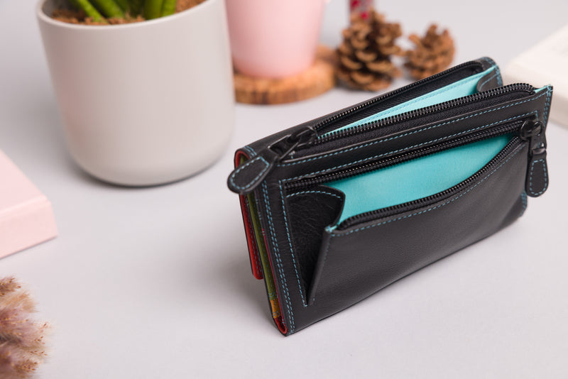 Personalised Black Multi Leather Purse – Women’s RFID Long Wallet with Multiple Card Slots
