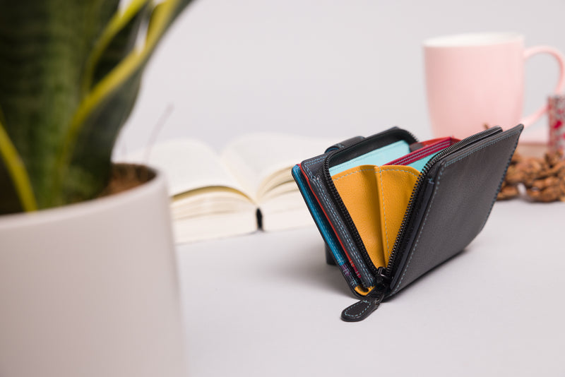 Personalised Engraved Black Multi Leather Purse