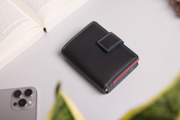 Personalised Engraved Black Multi Leather Purse