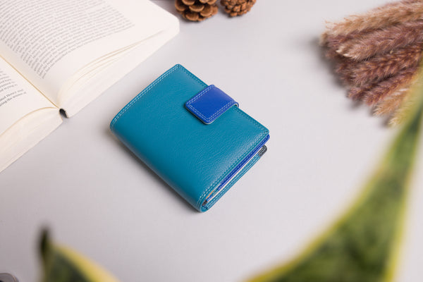 Personalised Engraved Blue Multi Leather Purse