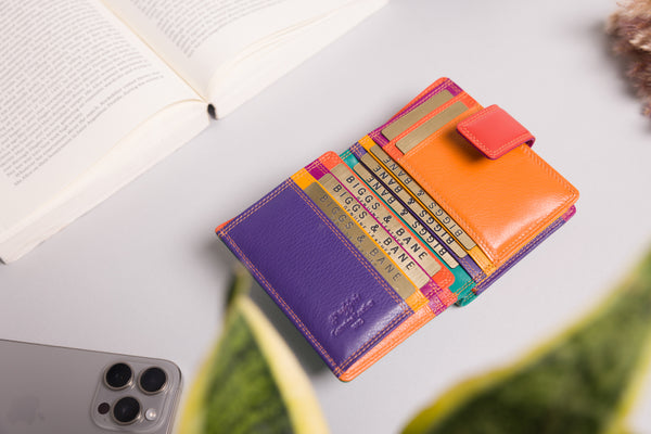 Personalised Engraved Orange Multi Leather Purse