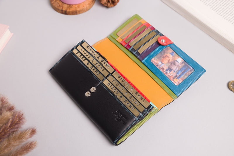 Personalised Engraved Large Capacity Black Multi Leather Purse