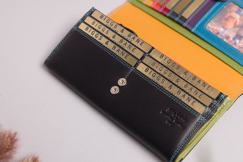 Personalised Engraved Large Capacity Black Multi Leather Purse