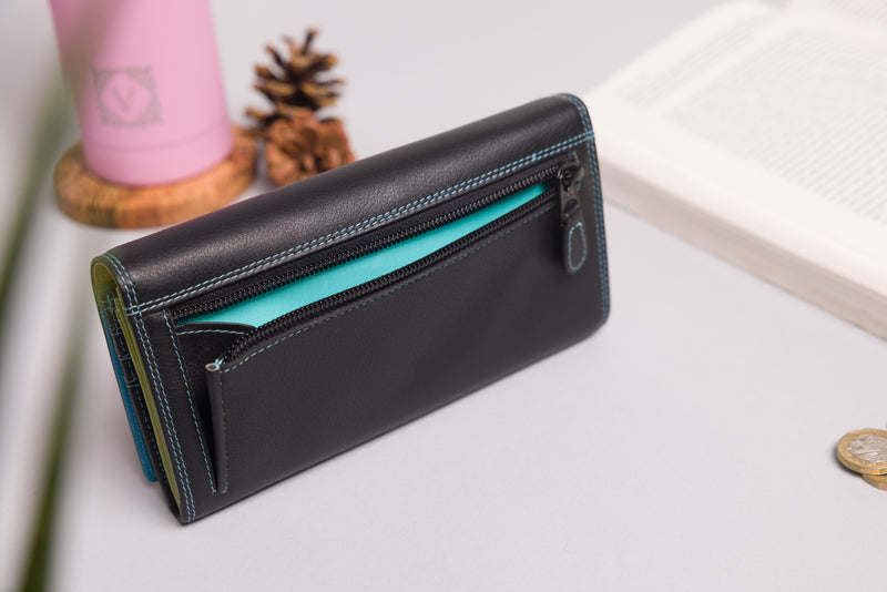 Personalised Engraved Large Capacity Black Multi Leather Purse