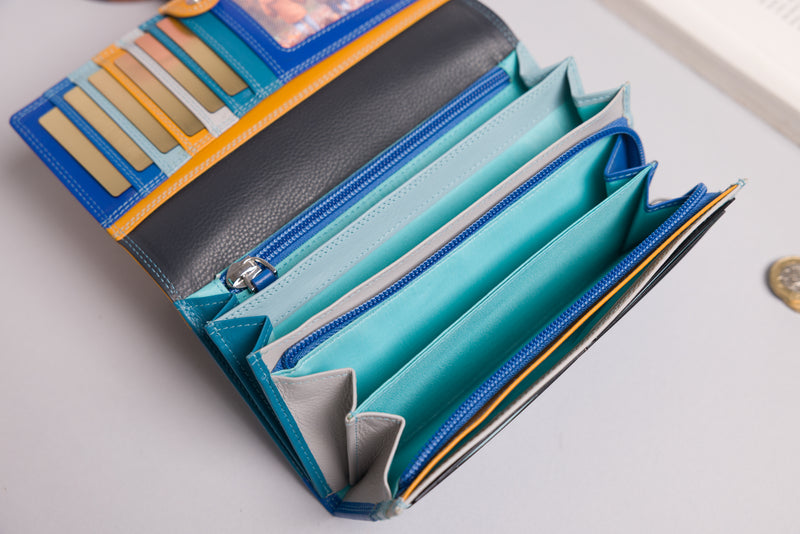 Personalised Engraved Blue Multi Leather Purse