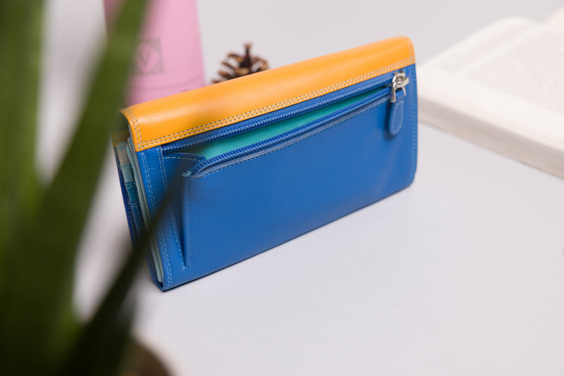 Personalised Engraved Blue Multi Leather Purse