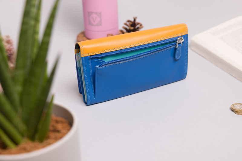 Personalised Engraved Blue Multi Leather Purse