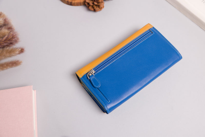 Personalised Engraved Blue Multi Leather Purse