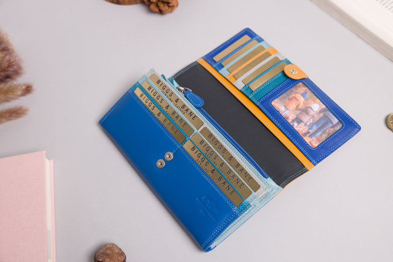 Personalised Engraved Blue Multi Leather Purse