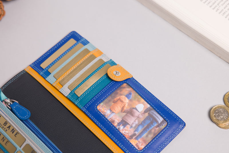Personalised Engraved Blue Multi Leather Purse