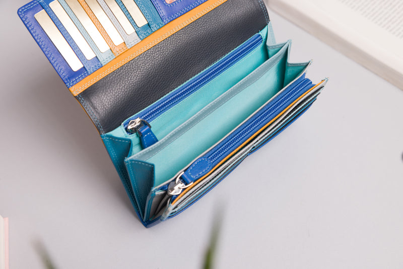 Personalised Engraved Blue Multi Leather Purse