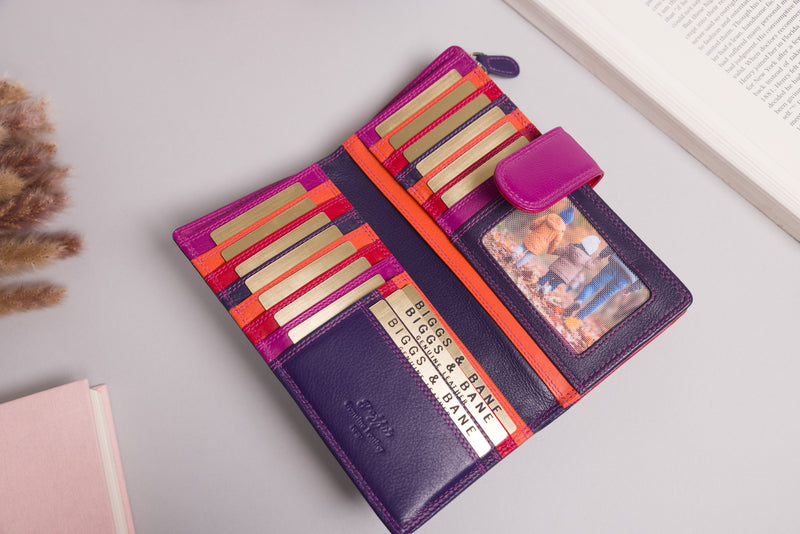 "Elegant multi-tone leather wallet with multiple card slots"