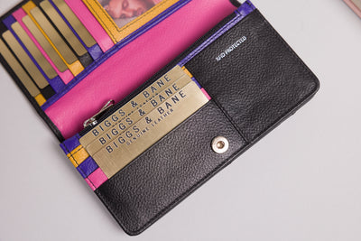 Personalised Black Leather Purse for Women | RFID Multi-Colour Wallet