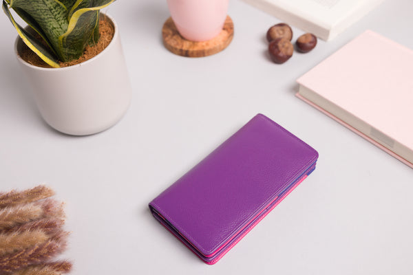 Personalised Engraved Purple Pink Multi Leather Purse