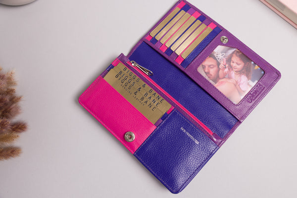 Personalised Engraved Purple Pink Multi Leather Purse