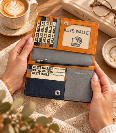 Personalised Orange Leather Purse for Women | RFID Multi-Colour Wallet