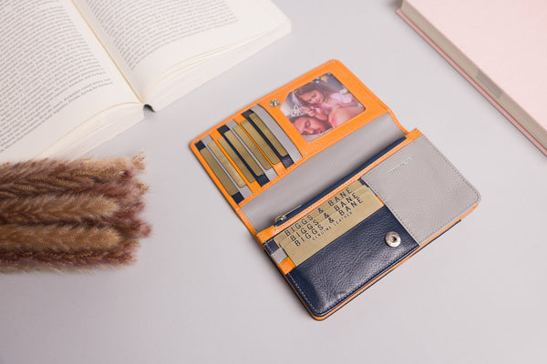 Personalised Engraved Orange Multi Leather Purse