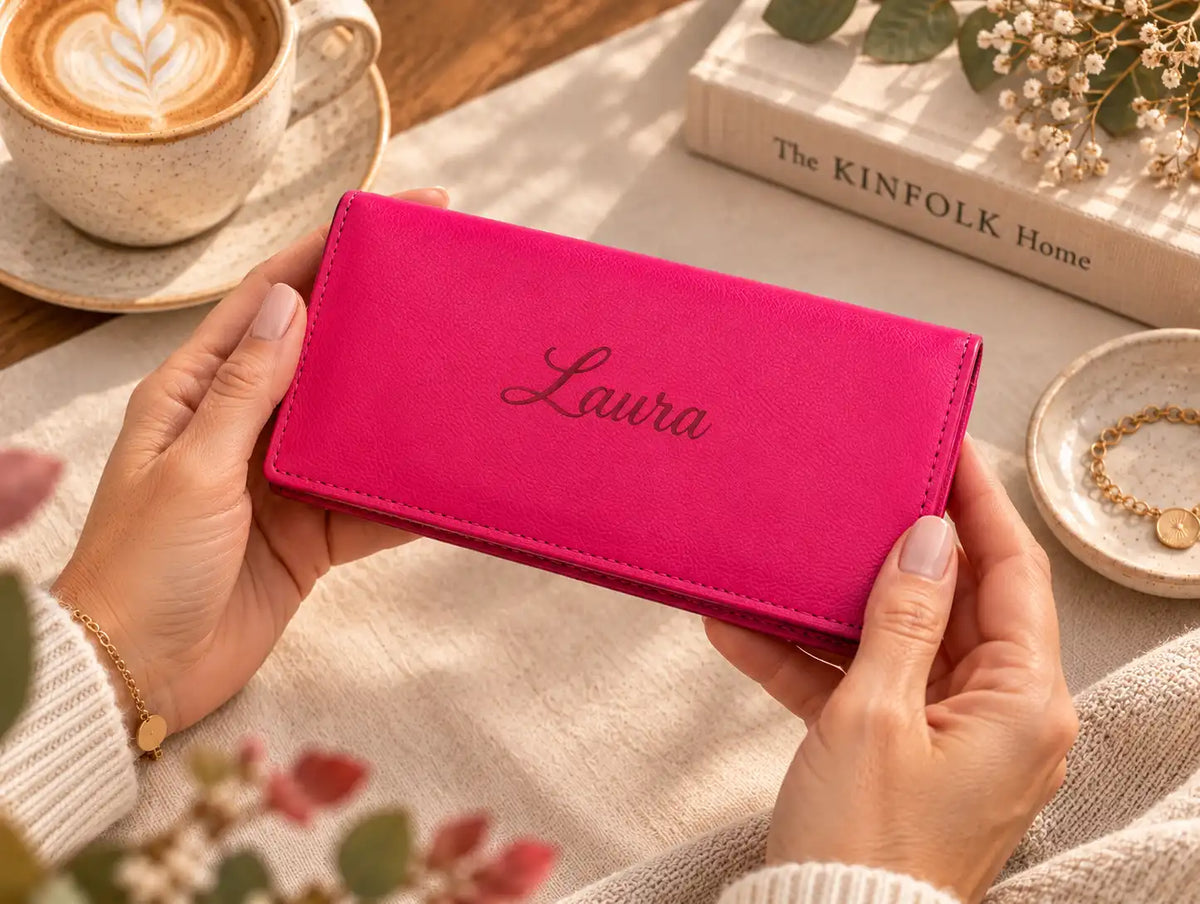 Personalised Pink Leather Purse for Women | RFID Ladies Wallet