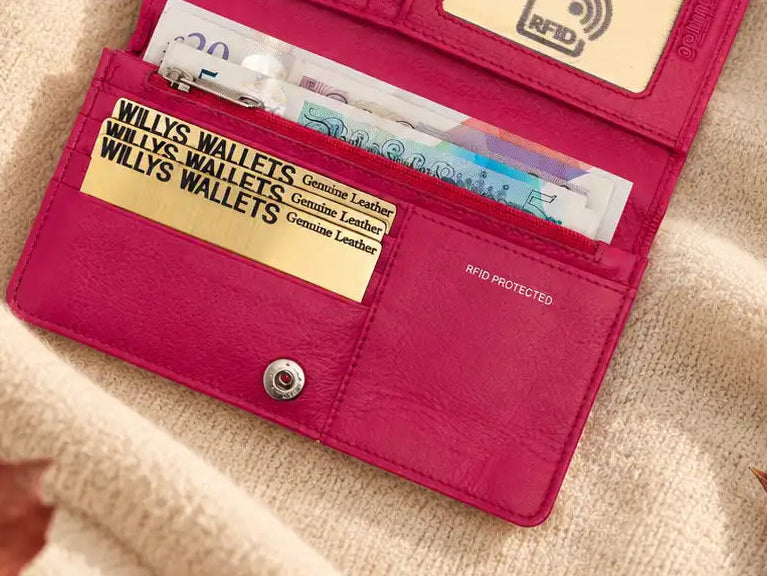 Personalised Pink Leather Purse for Women | RFID Ladies Wallet