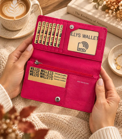 Personalised Pink Leather Purse for Women | RFID Ladies Wallet