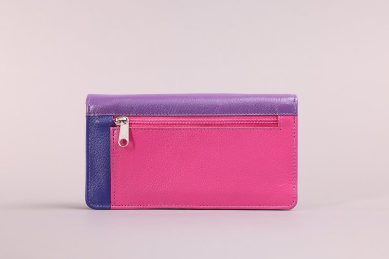 Personalised Engraved Purple Pink Multi Leather Purse