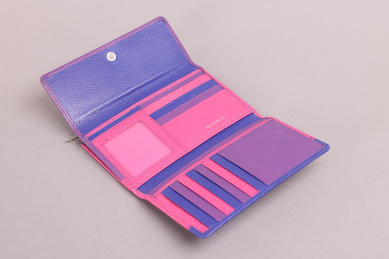 Personalised Engraved Purple Pink Multi Leather Purse
